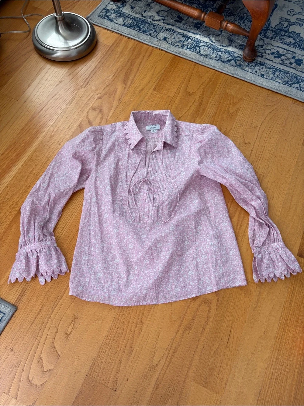 J. Crew Liberty Flower Market Pink Floral Printed Scalloped Popover Blouse XS
